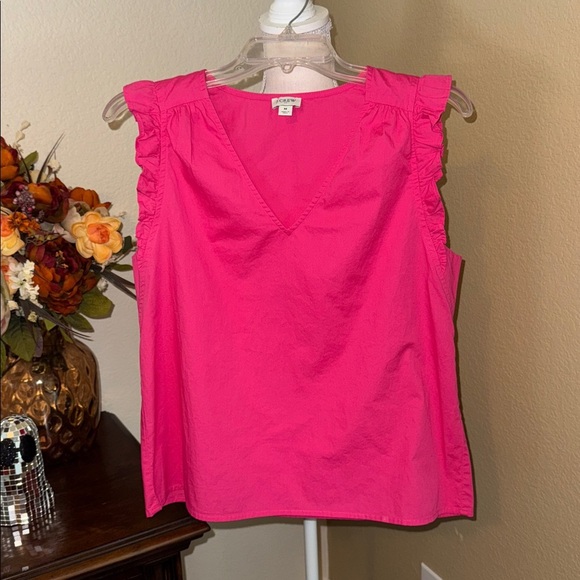 J. Crew Pink Ruffle V Neck Tank Blouse Top Career Sz Medium - Picture 3 of 4